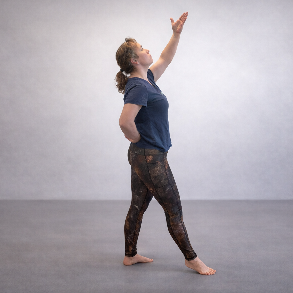 Dorothy Olsen practicing qigong for calm, breath, and body awareness.